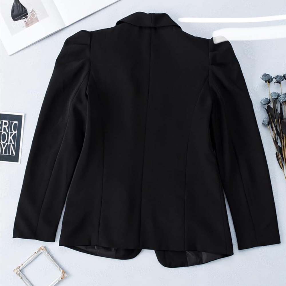 Women's Blazers Open Front Puff Sleeve with Pockets - Picture 6 of 7